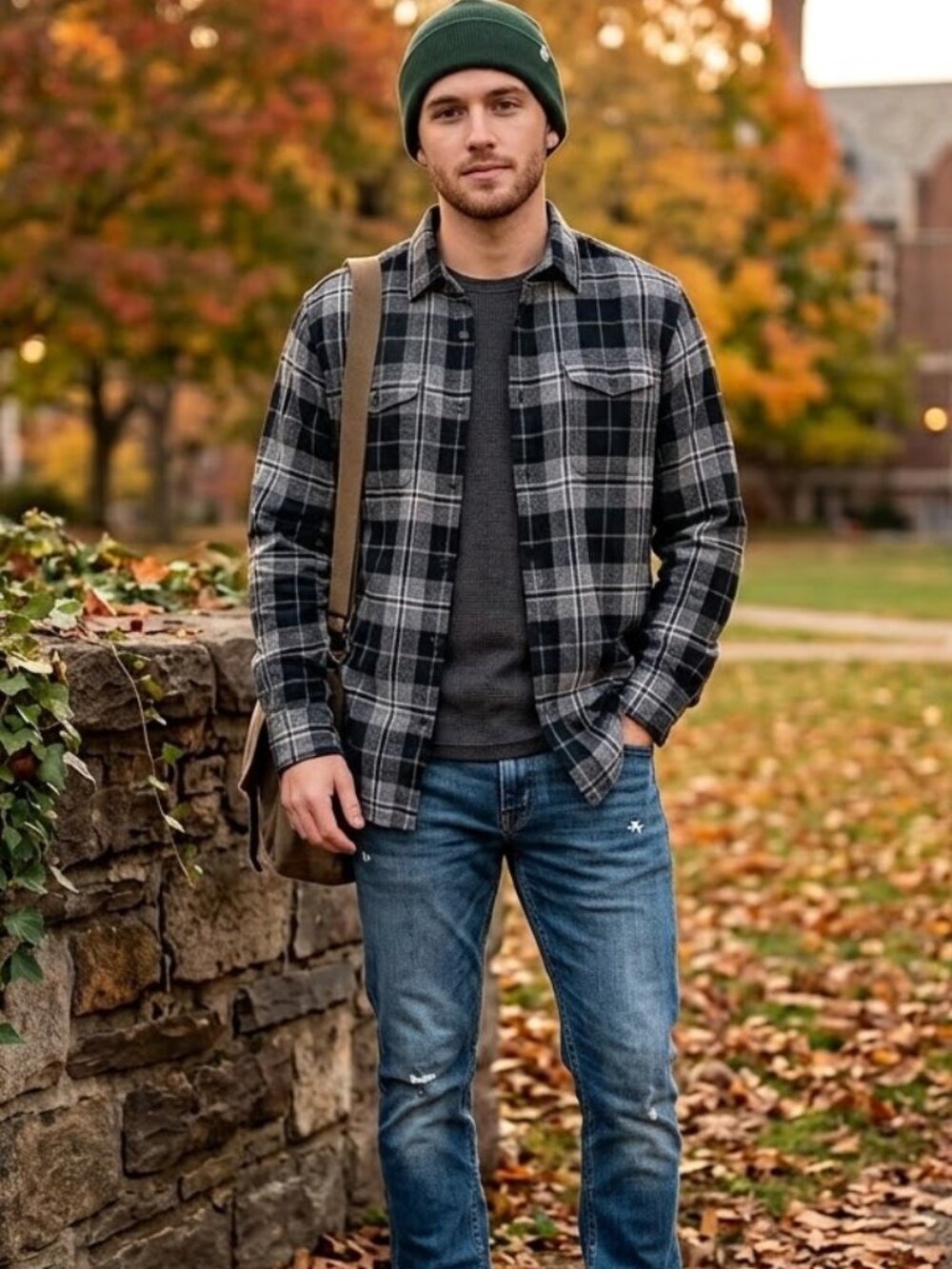 Flannel Shirt Men Supersoft Double Brushed Plaid Blk Gray Work Casual 🆕️Sonoma